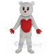 White Bear Mascot Costume Animal with Red Love Heart