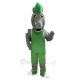 Grey Mustang Horse Mascot Costume Animal in Green Jersey