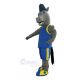 Gray Mustang Horse in Royal Blue Jersey Mascot Costume Animal