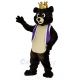 Dark Brown King Bear in Purple Waistcoat Mascot Costume Animal