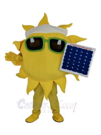 Funny Sun Holding a Solar Panel Mascot Costume