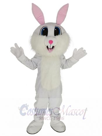 Smiling White Easter Bunny Mascot Costume Animal