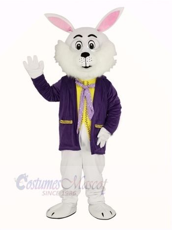 Easter Bunny Rabbit in Purple Coat Mascot Costume Animal