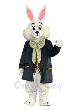 White Rabbit in Blue Coat Easter Bunny Mascot Costume