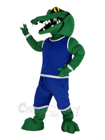 Green Alligator in Blue Sweatshirt Mascot Costume Animal