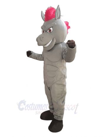 Power Gray Horse with Red Hair Mascot Costume Animal