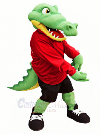Green Alligator in Black Sports Shorts Mascot Costume
