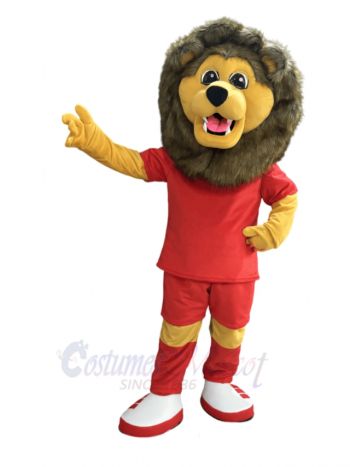 Sport Lion in Red T-shirt Mascot Costume Animal