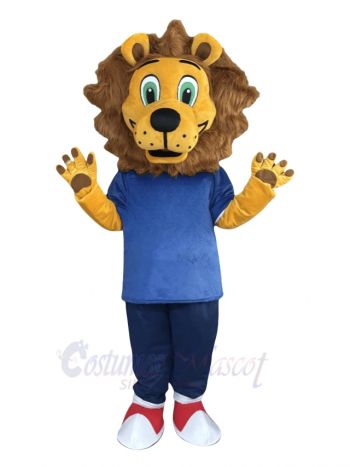 Strong Lion in Blue T-shirt Mascot Costume