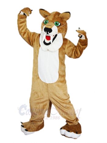 Brown Saber-toothed Tiger Mascot Costume with Big Fangs
