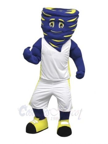 Blue Hurricane Tornado Mascot Costume in White Jersey