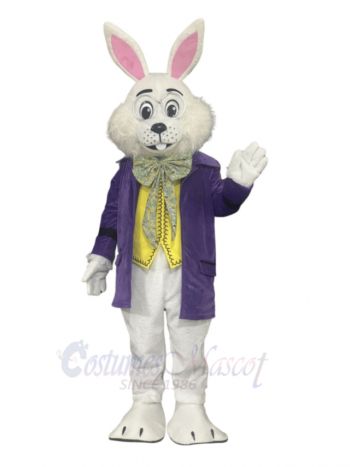 White Rabbit in Purple Coat Easter Bunny Mascot Costume
