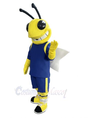 Hornet in Blue T-shirt Mascot Costume Insect