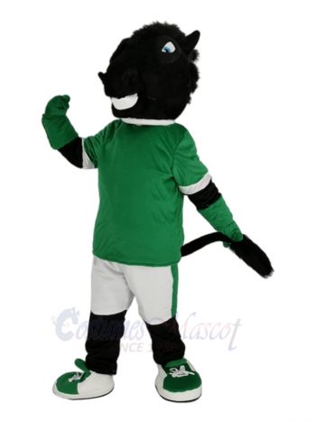 Black Horse in Green Jersey Mascot Costume Animal