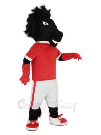 Black Horse in Red Jersey Mascot Costume Animal