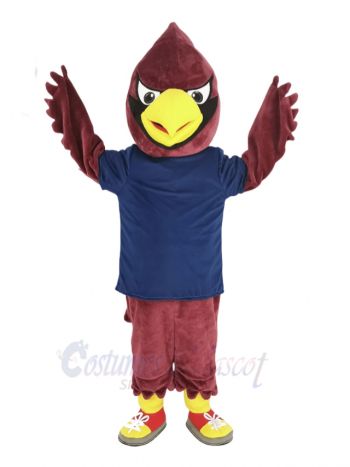 Red Cardinal Bird in Dark Blue Shirt Mascot Costume Animal
