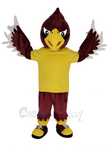 Red Cardinal Bird in Yellow Shirt Mascot Costume Animal