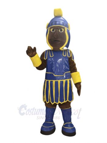 Royal Blue Spartan Warrior Brown Skin People Mascot Costume