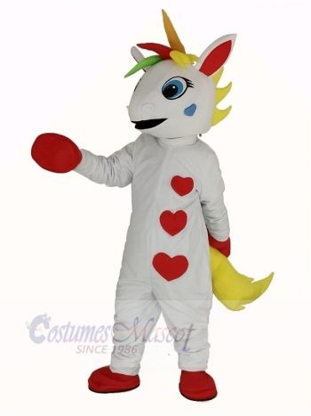 White Unicorn with Colorful Horn Mascot Costume Animal