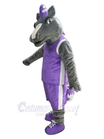 Gray Mustang Horse in Purple Vest Mascot Costume Animal